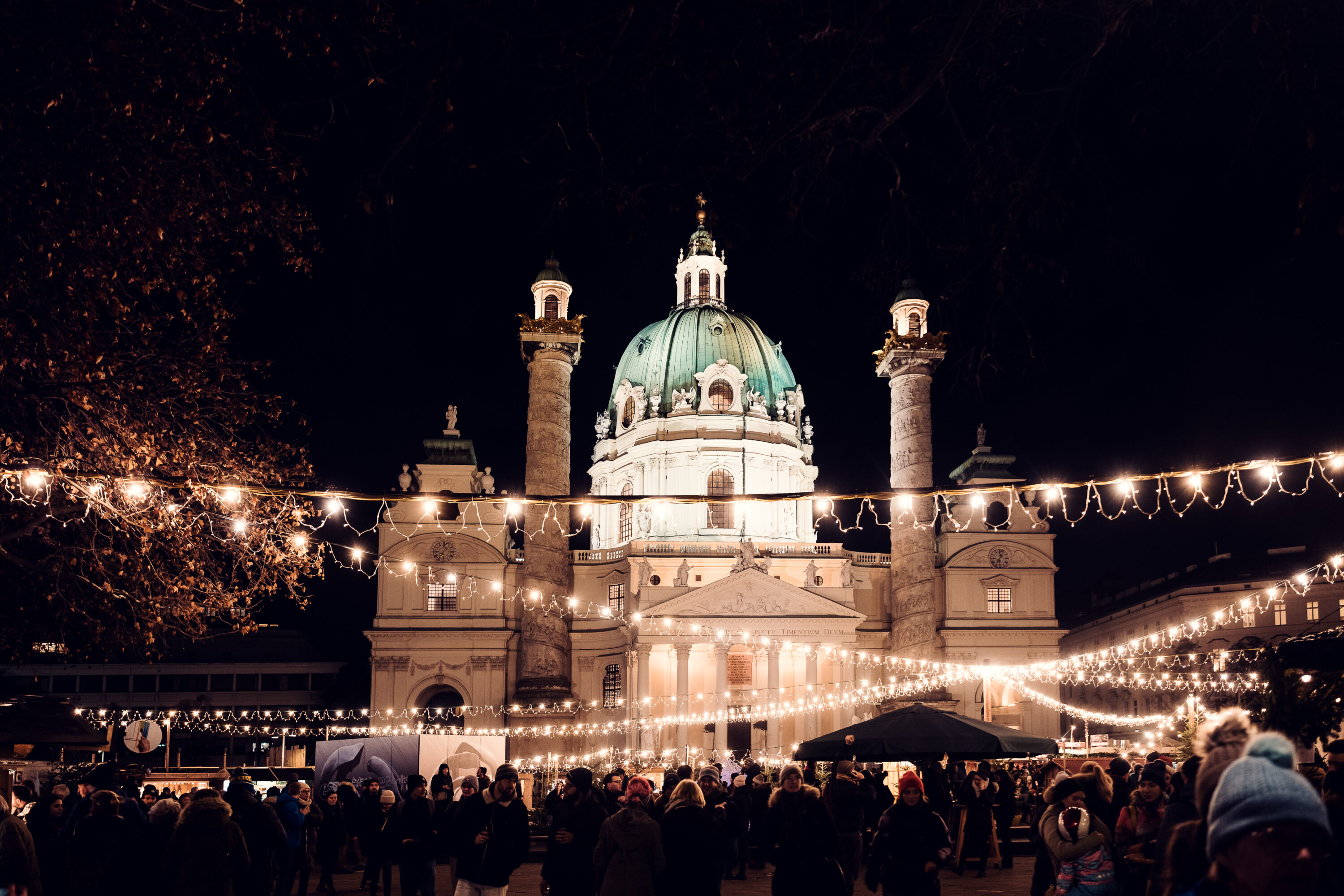 The St. Charles Church during Christmas market season