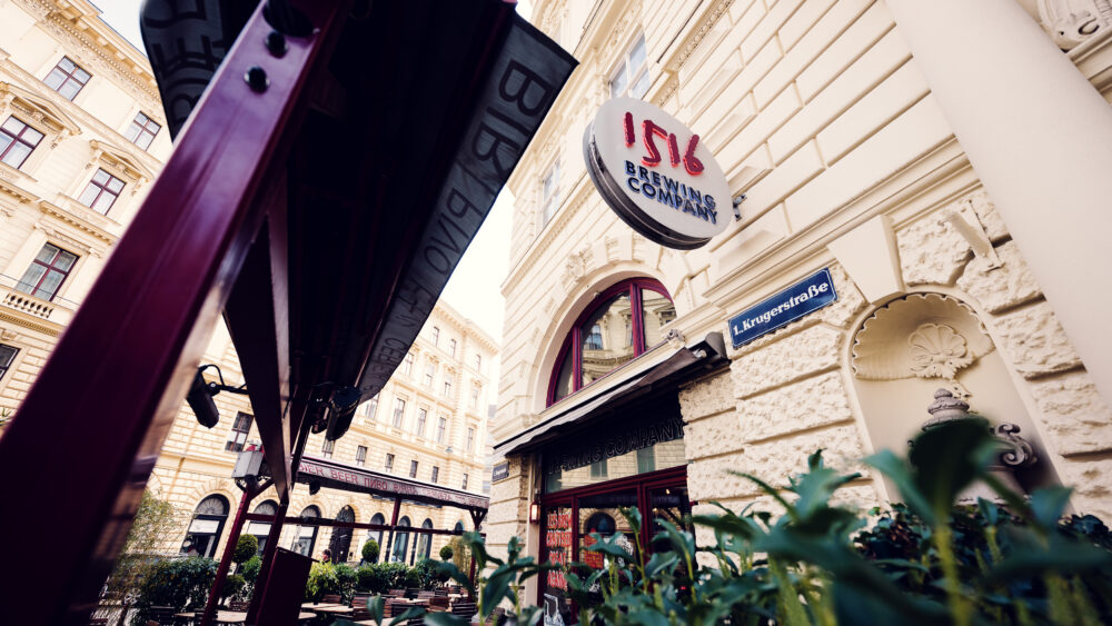 Outside of 1516 Brewing Company in the spring.