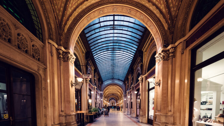 Boutiques and cafes inside the Ferstel Passage in Vienna.