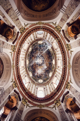 The stunning domed ceiling of St. Charles Church (Karlskirche) in Vienna.