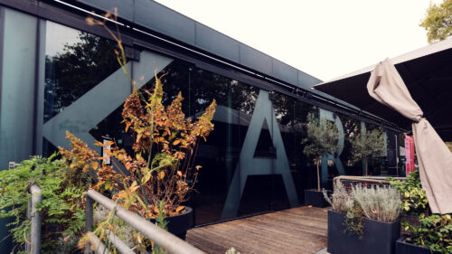 Close-up of the Kunsthalle Wien logo at the Karlsplatz location.