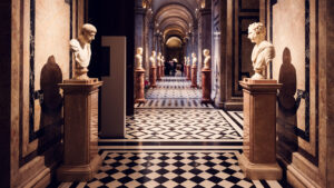 Pasillo que conduce a la colección de antigüedades griegas y romanas del Museo de Historia del Arte de Viena.