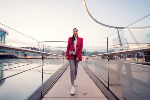 Portrait of Adriana at MQ Libelle Vienna showcasing contemporary design and urban photography location.