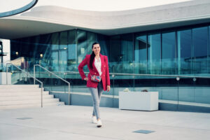 Portrait of Adriana at MQ Libelle Vienna showcasing contemporary design and urban photography location.