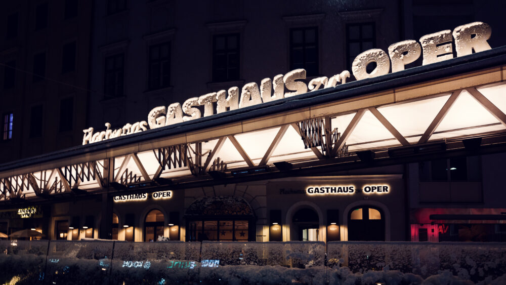 Winter wonderland at Plachutta's historic entrance.
