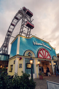 Vintage charm of the Giant Ferris Wheel´s (Wiener Riesenrad) ticket booth and entrance area.