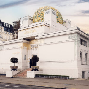 Edificio della Secessione di Vienna con la sua cupola dorata di foglie d'alloro.