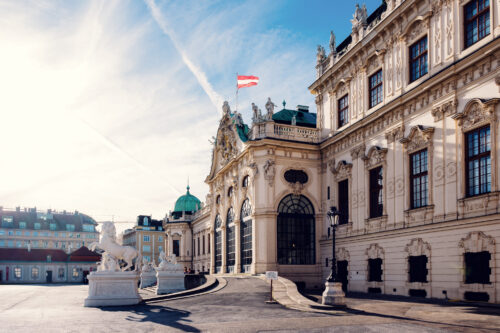 Ornate window frames and decorative elements of Belvedere Castle's main facade.