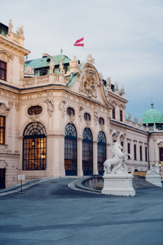 Belvedere Castle's grand entrance with ceremonial steps and dynamic baroque sculptures.