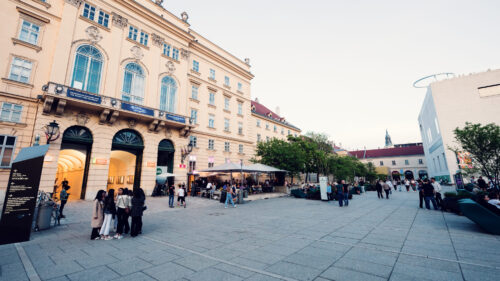 Historic imperial stables facade of MuseumsQuartier with baroque details.