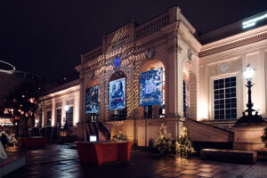 Winter evening ambiance at MuseumsQuartier combining architectural lighting with seasonal installations.
