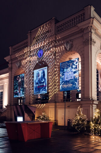 Artistic winter light display at MuseumsQuartier´s main courtyard.