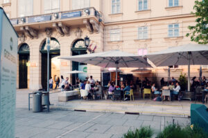 Summer pavilions and outdoor installations transforming MuseumsQuartier's urban space.