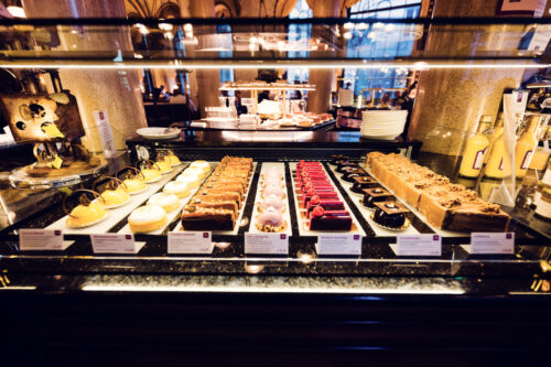 Exquisite cakes and pastries at Café Central, a Viennese culinary delight.