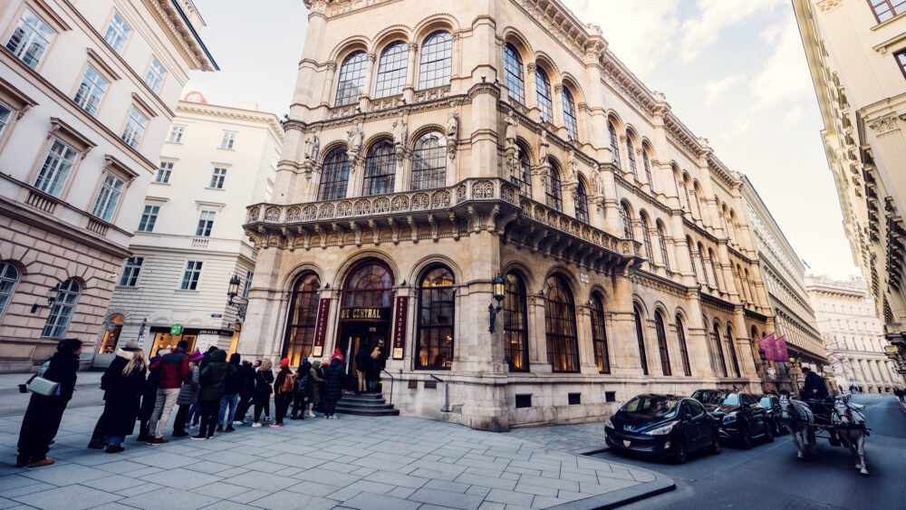 Café Central's iconic facade in Palais Ferstel, a symbol of Vienna's coffee culture.