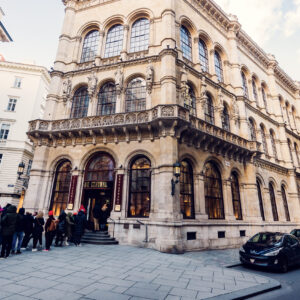 Café Central's iconic facade in Palais Ferstel, a symbol of Vienna's coffee culture.
