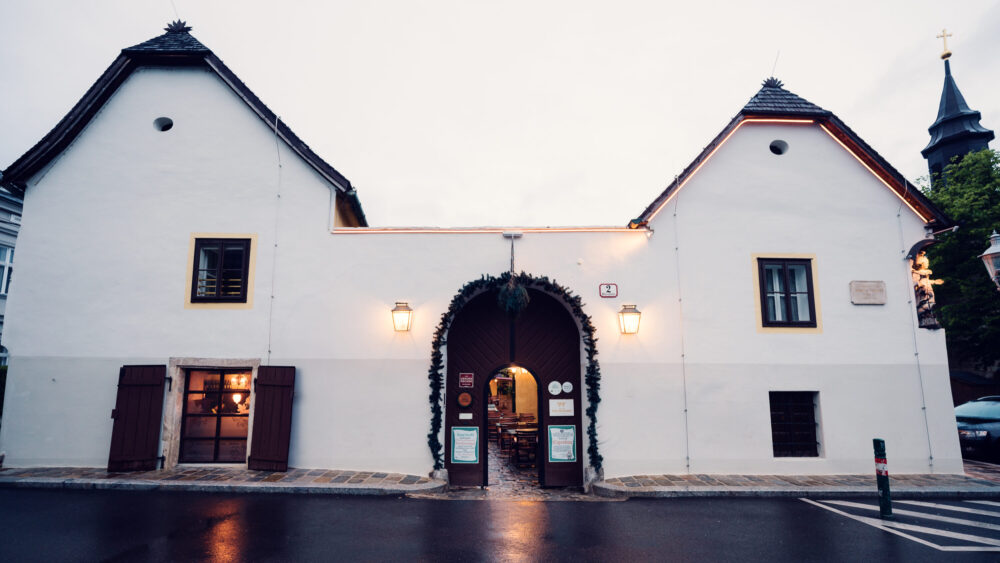 Historic architecture of Heuriger Mayer am Pfarrplatz, a charming blend of tradition and elegance in Vienna.