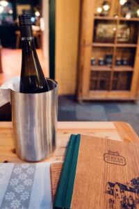 Selection of wines at Heuriger Mayer am Pfarrplatz from Vienna's local vineyards.