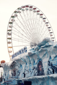 Eisberg ice attraction at Prater Vienna Austria, frozen ice slide and winter-themed carnival ride with icy design in historic Wiener Prater amusement park.