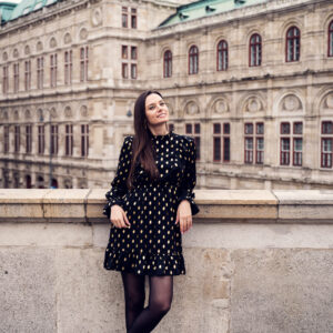 Adriana at the Albertina terrace with the Vienna State Opera in the background.