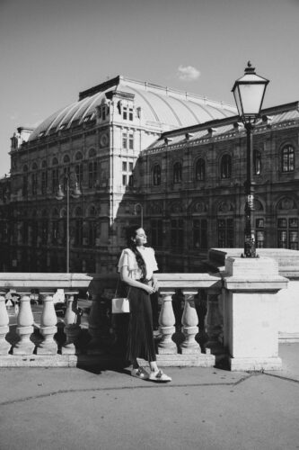 Adriana on the Albertina Museum terrace with a view on the State Opera in Vienna.