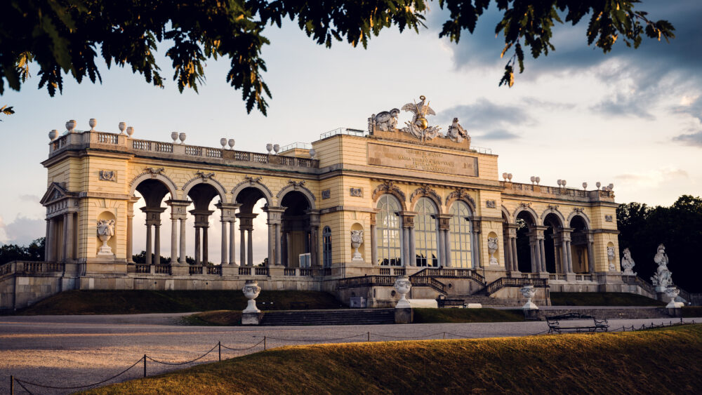Historic Gloriette building crowning Schönbrunn hill in Vienna.