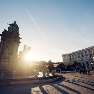Grand architectural ensemble of Maria-Theresien-Platz, where the bronze empress presides over Vienna's museum quarter.