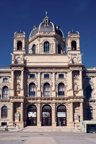Main entrance and dome of the Natural History Museum Vienna with the Kaiser Franz Joseph inscription.