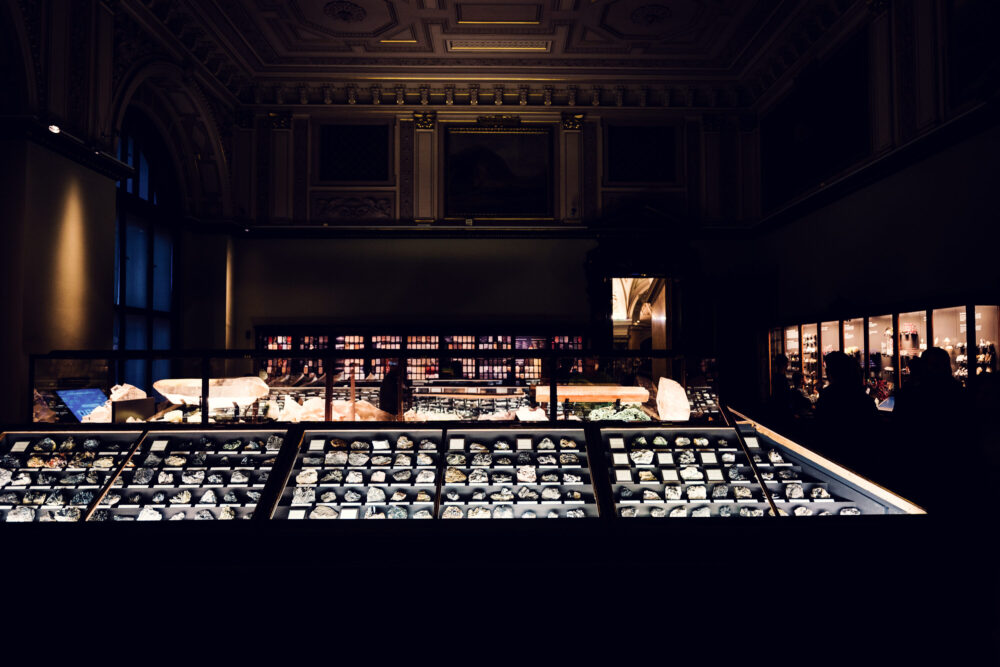 Colección de minerales en el Museo de Historia Natural de Viena.
