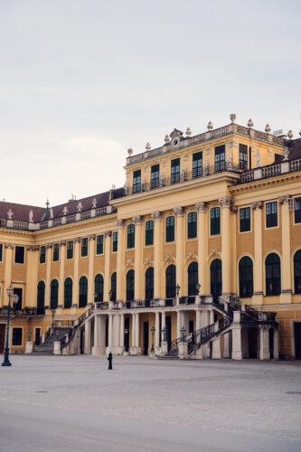 Schönbrunn Palace (Schloss Schönbrunn) architectural exterior, baroque imperial Habsburg residence.
