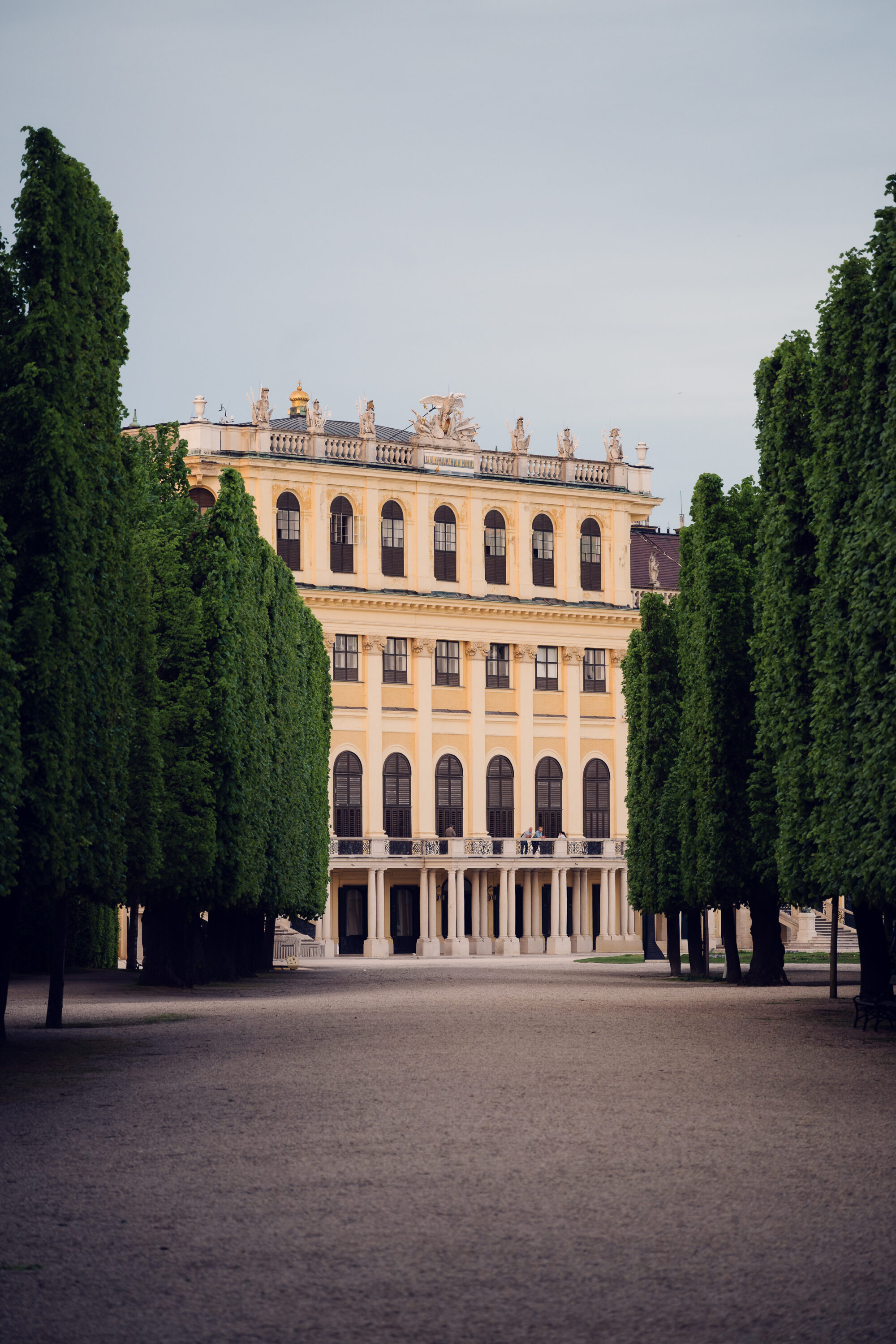 Schönbrunn Palace west facade with palace gardens.