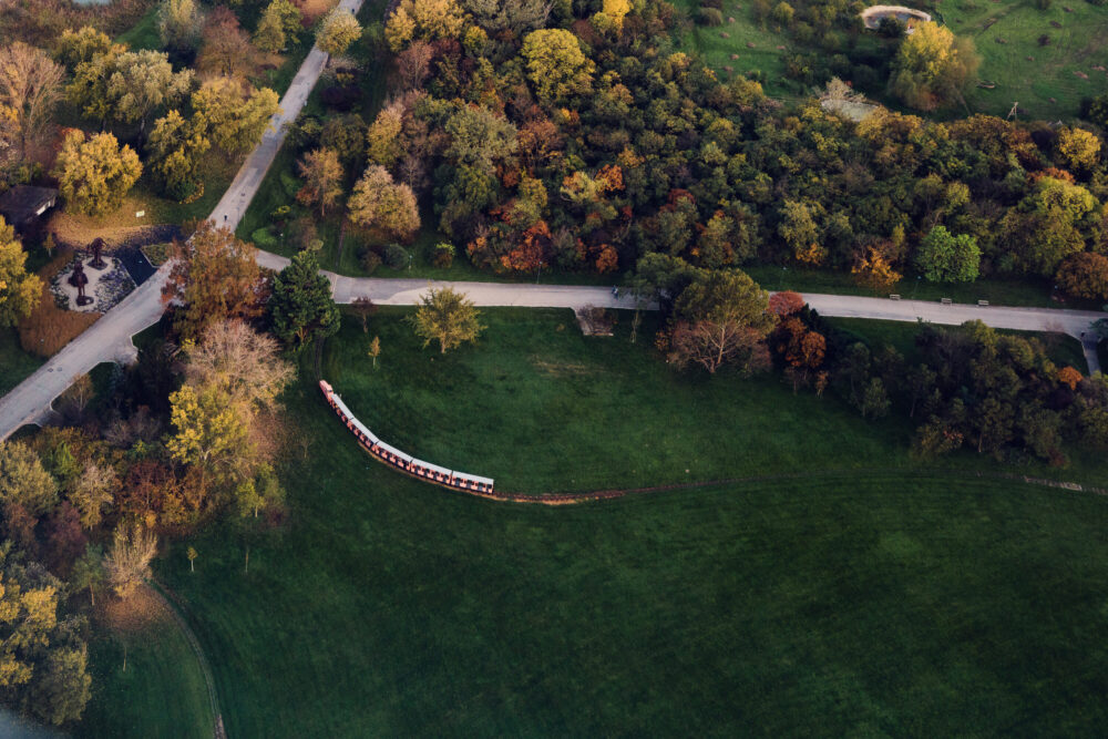 Lilliputbahn miniature train on its track through Donaupark.