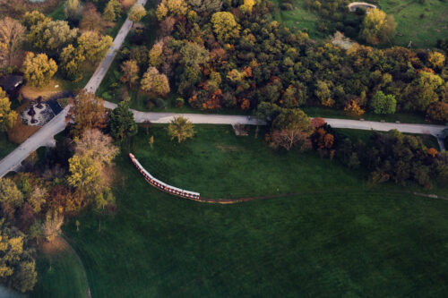 Lilliputbahn miniature train on its track through Donaupark.