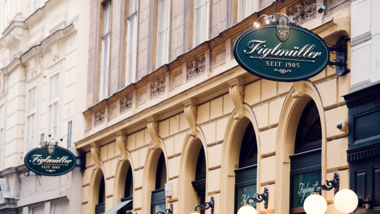 Historic facade of Figlmüller Bäckerstrasse, home to Vienna's famous schnitzel.