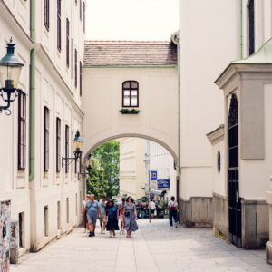 Side street with cafés and small designer shops near Mariahilfer Straße.