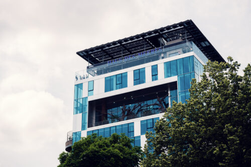 Exterior view of Haus des Meeres in a former World War II flak tower.