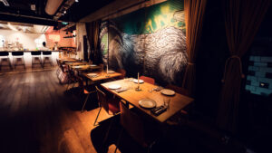 Stylish interior of Neni am Prater, enhancing the dining experience with its vibrant decor.