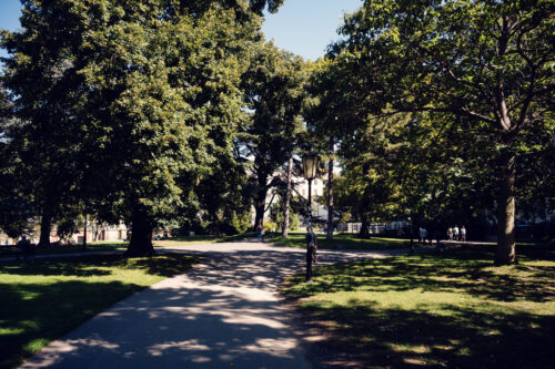 Charming pathway arch in Burggarten, guiding visitors through the garden's scenic routes.