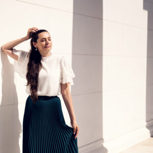 Adriana at Theseustempel Volksgarten Vienna with historic temple and natural lighting.