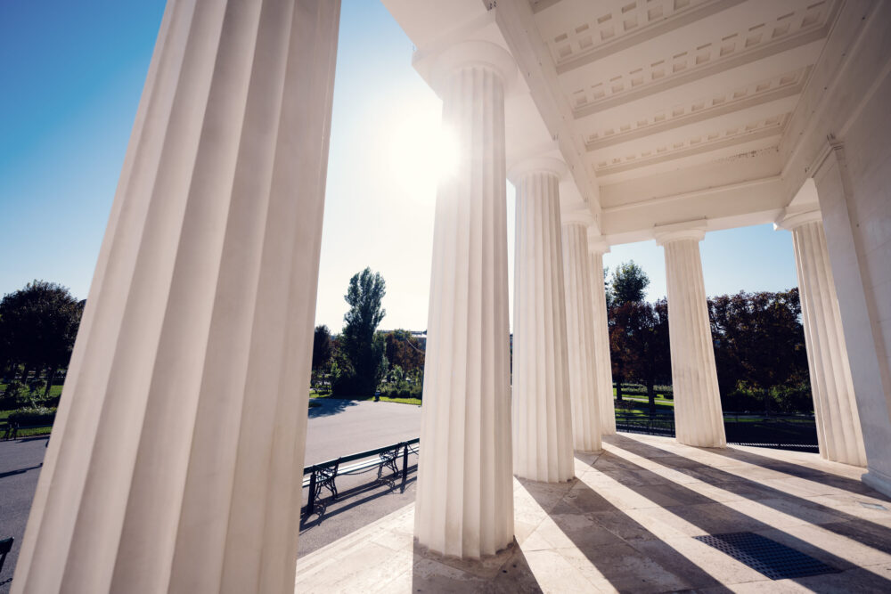 Theseustempel in Volksgarten Vienna featuring white stone construction and classical temple proportions.