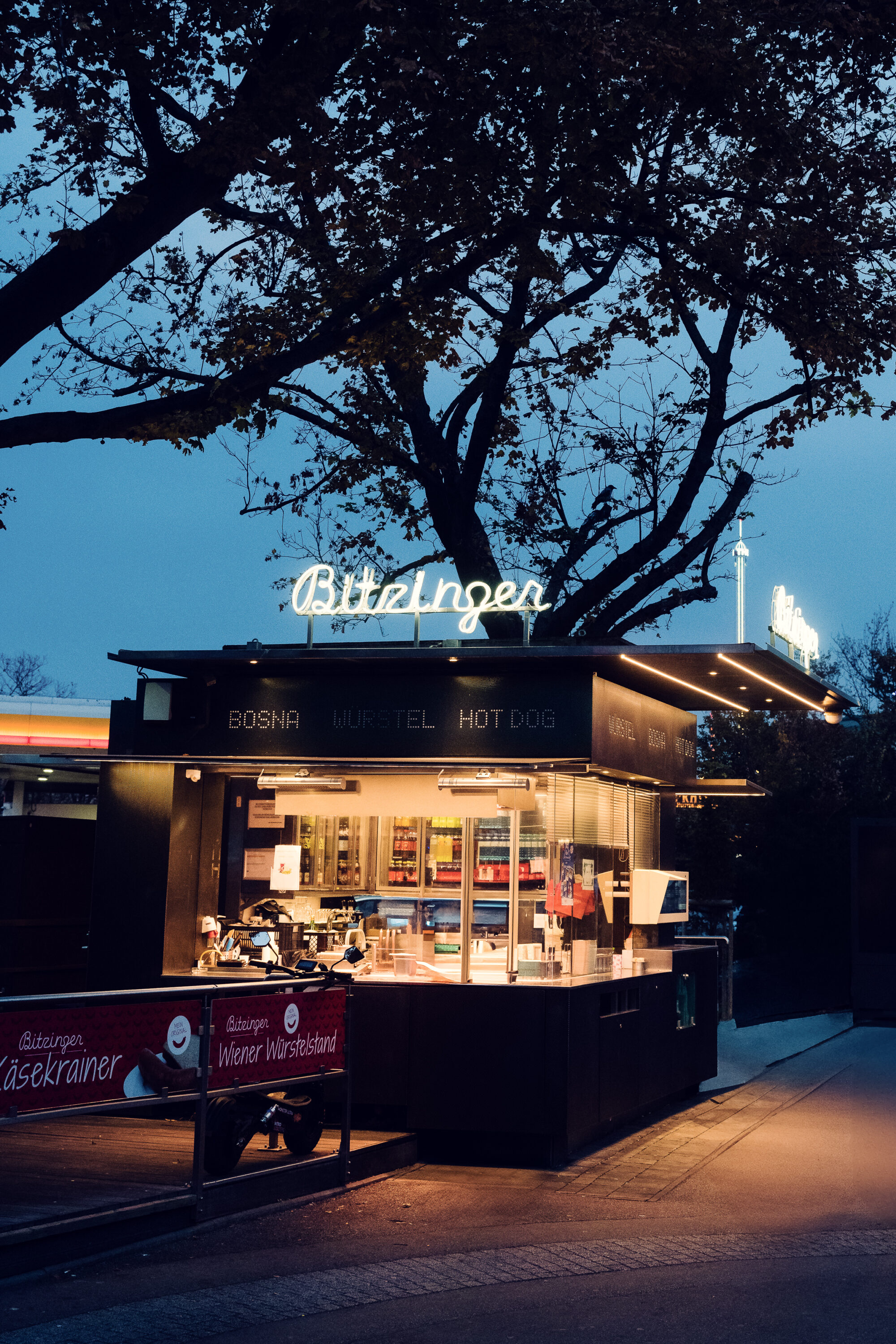 Modern design of Bitzinger Würstelstand Prater, offering a contemporary take on traditional Viennese fast food culture.