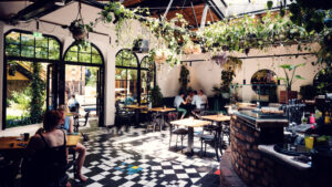 Cozy seating area inside Café Friedlich, perfect for enjoying coffee and conversation.