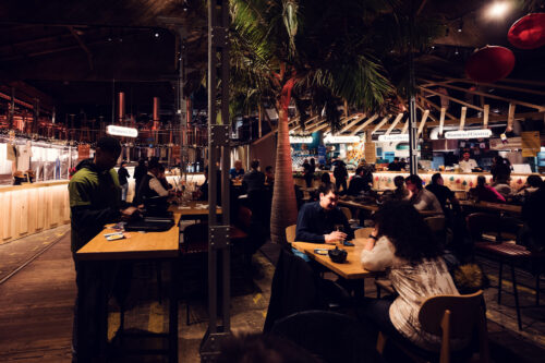 Contemporary furnishings and raw industrial architecture at Gleis//Garten.