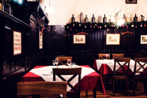 Rustic interior details of Griechenbeisl, with authentic Austrian restaurant culture.