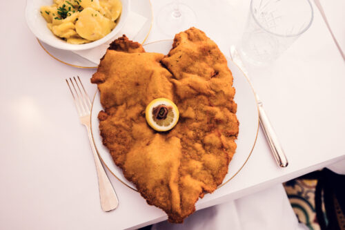 Golden-brown Wiener Schnitzel at Meissl & Schadn.