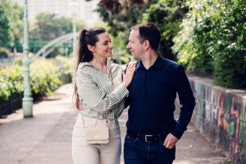 Evening romance along Stadtpark pathways.