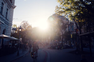 Ring facade of the University of Vienna during golden hour.