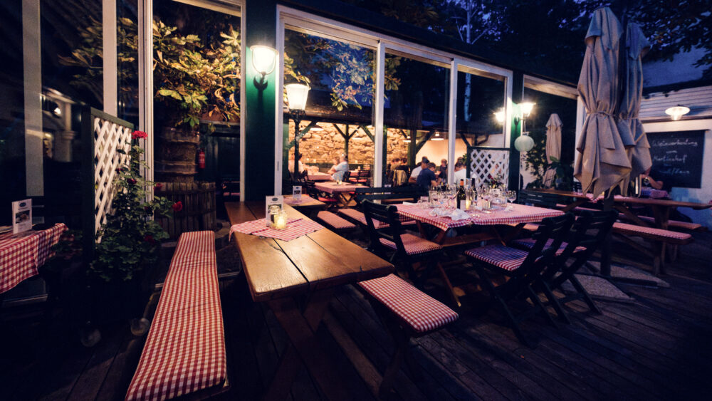 Traditional wooden benches.