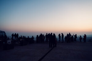 Kahlenberg viewing platform at sunset with dramatic cityscapes across Vienna's districts.