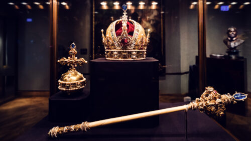 Magnificent Imperial Crown of Rudolf II (1602) at Vienna's Imperial Treasury, where masterful Renaissance goldsmithing meets royal symbolism.